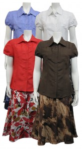 2pc Skirt Set,Linen, S.Sleeve, Button Down W/ Print, SHERRY# 82601