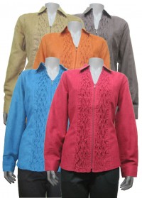 blouse, long sleeve, suede type, front zipper, LGS # 1708