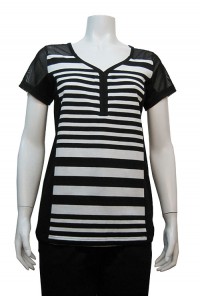 Blouse, Stripe, S/Sleeve W/ Mesh, MIRA #5380C00