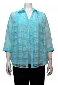 Blouse 2pc, Burnout, 3/4 Sleeve, Button Down, EKA # 5641