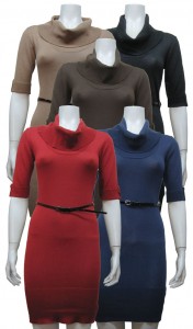 Sweater Dress, Cowl Neck, Elbow Sleeve W/ Belt, DH # JD108