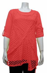 Blouse, 3/4 Sleeve, Rolled Up Sleeve, W/ Mesh, KTS # 35064