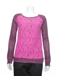 Blouse, Scoop Neck, W/ Lace Panel , Long Sleeve, RED PAINT # 6107